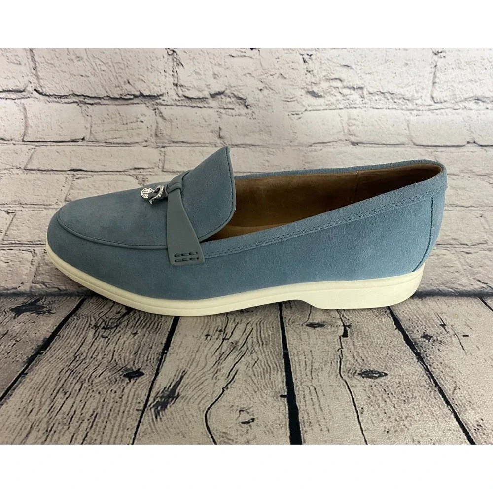 Giani Bernini Womens Lesleee Loafers 10M Light Blue Suede Memory Foam Slip-On